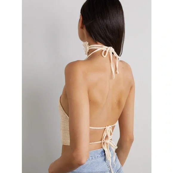 $685 Magda Butrym knit cropped crochet tie back top, 38 - Picture 2 of 4